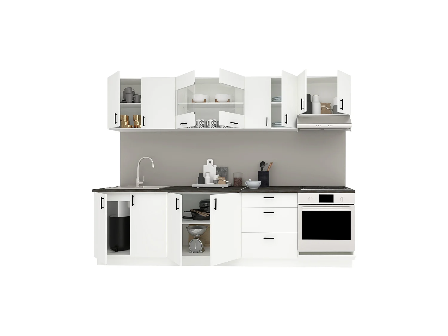 Conjunto Cocina haaus Karo V22, Blanco, Encimera Thermo 28 mm, L 280 cm