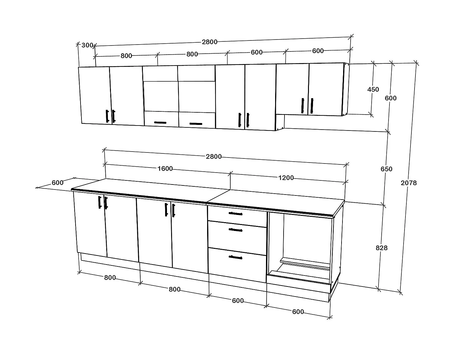 Conjunto Cocina haaus Karo V22, Blanco, Encimera Thermo 28 mm, L 280 cm