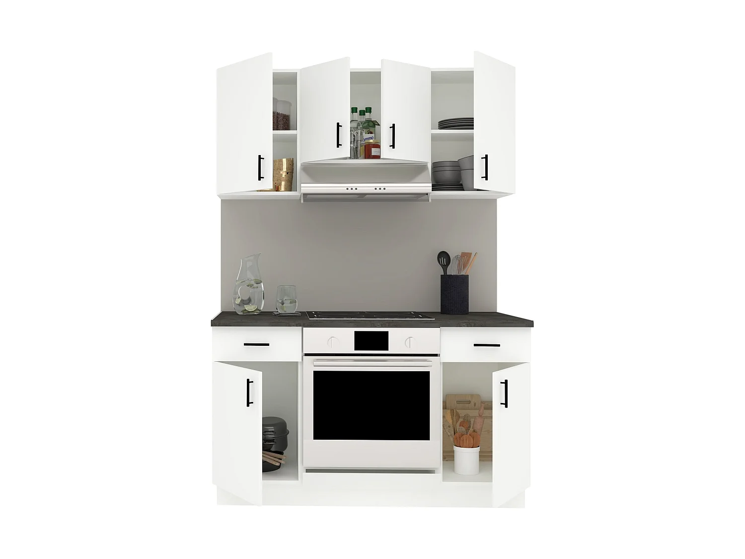Conjunto Cozinha haaus Karo V5, Branco, Tampo Thermo 28 mm, L 140 cm