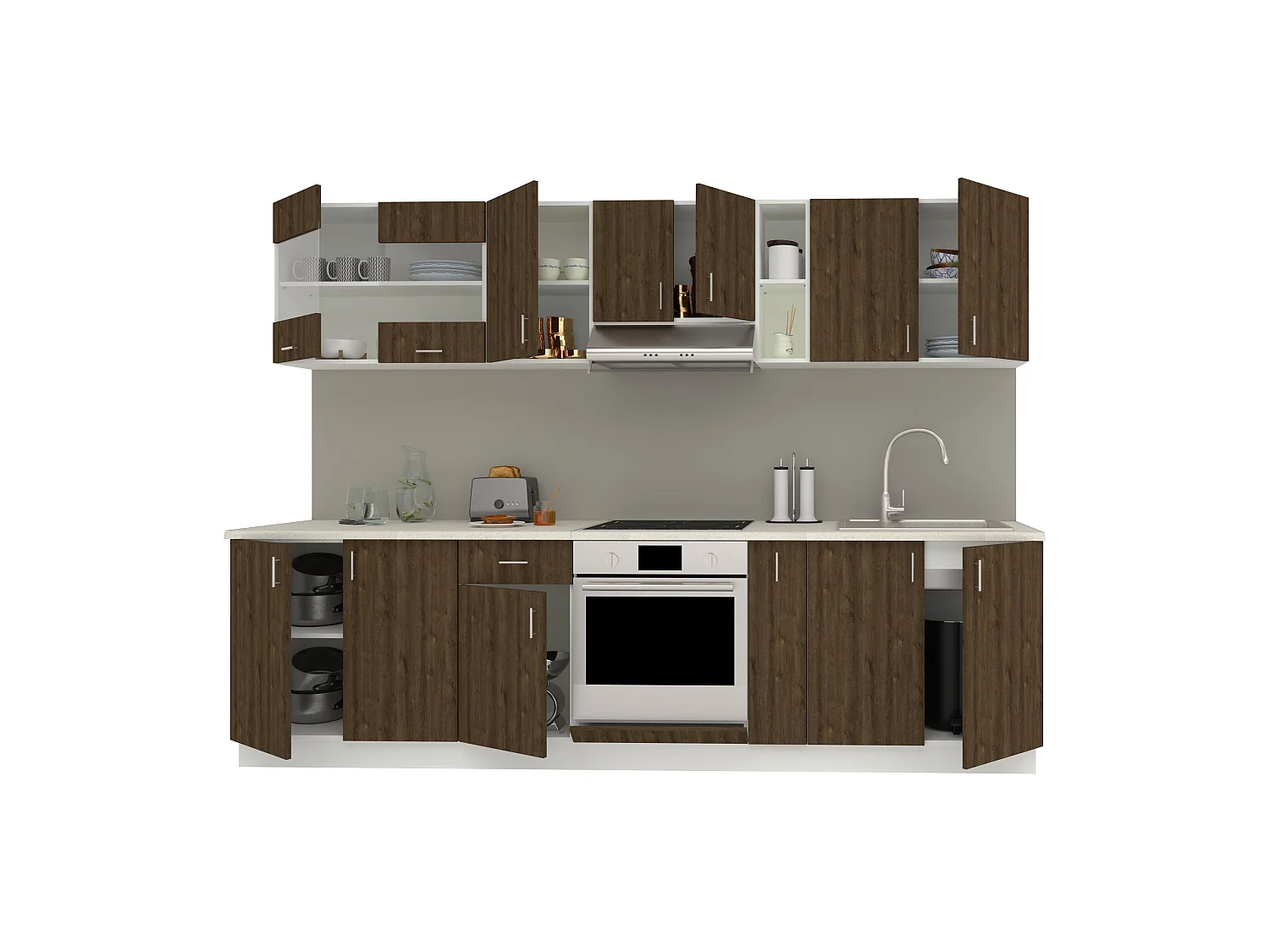 Set Cocina haaus Karo V21, Roble bronce/Blanco, Encimera Thermo 28 mm, L 280 cm