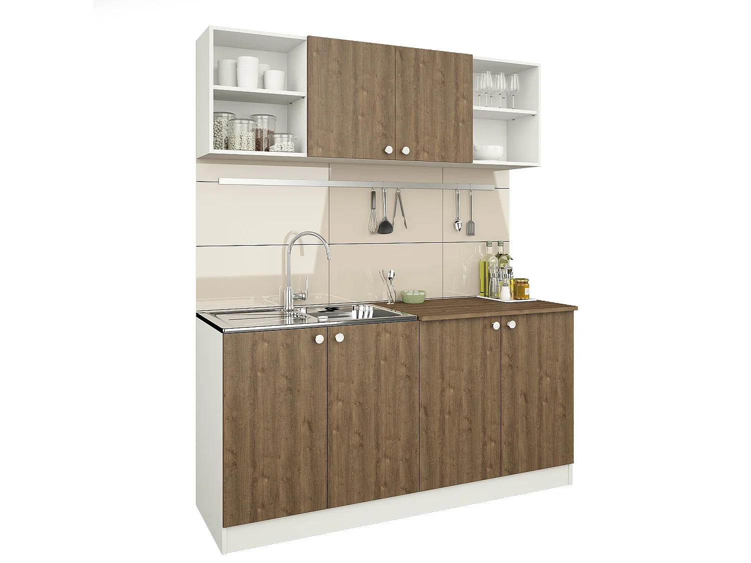 Conjunto Cozinha Sena haaus, Carvalho Bronze/Branco, L 160 cm