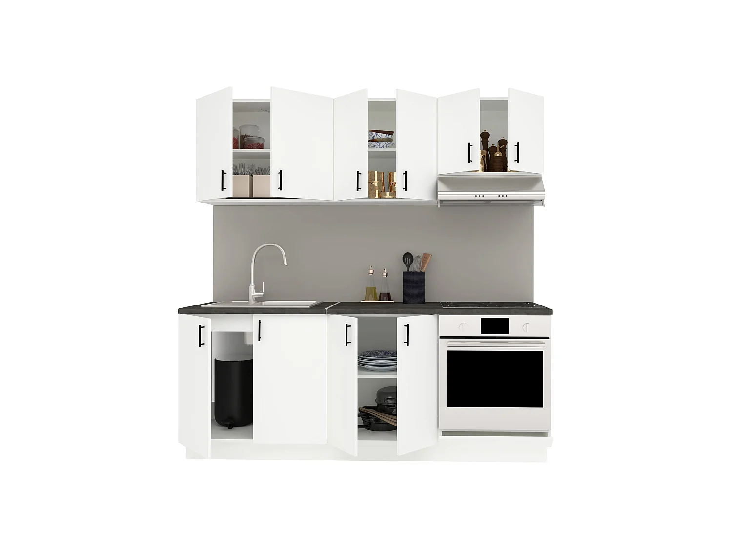 Conjunto Cocina haaus Karo V10, Blanco, Encimera Thermo 28 mm, L 200 cm