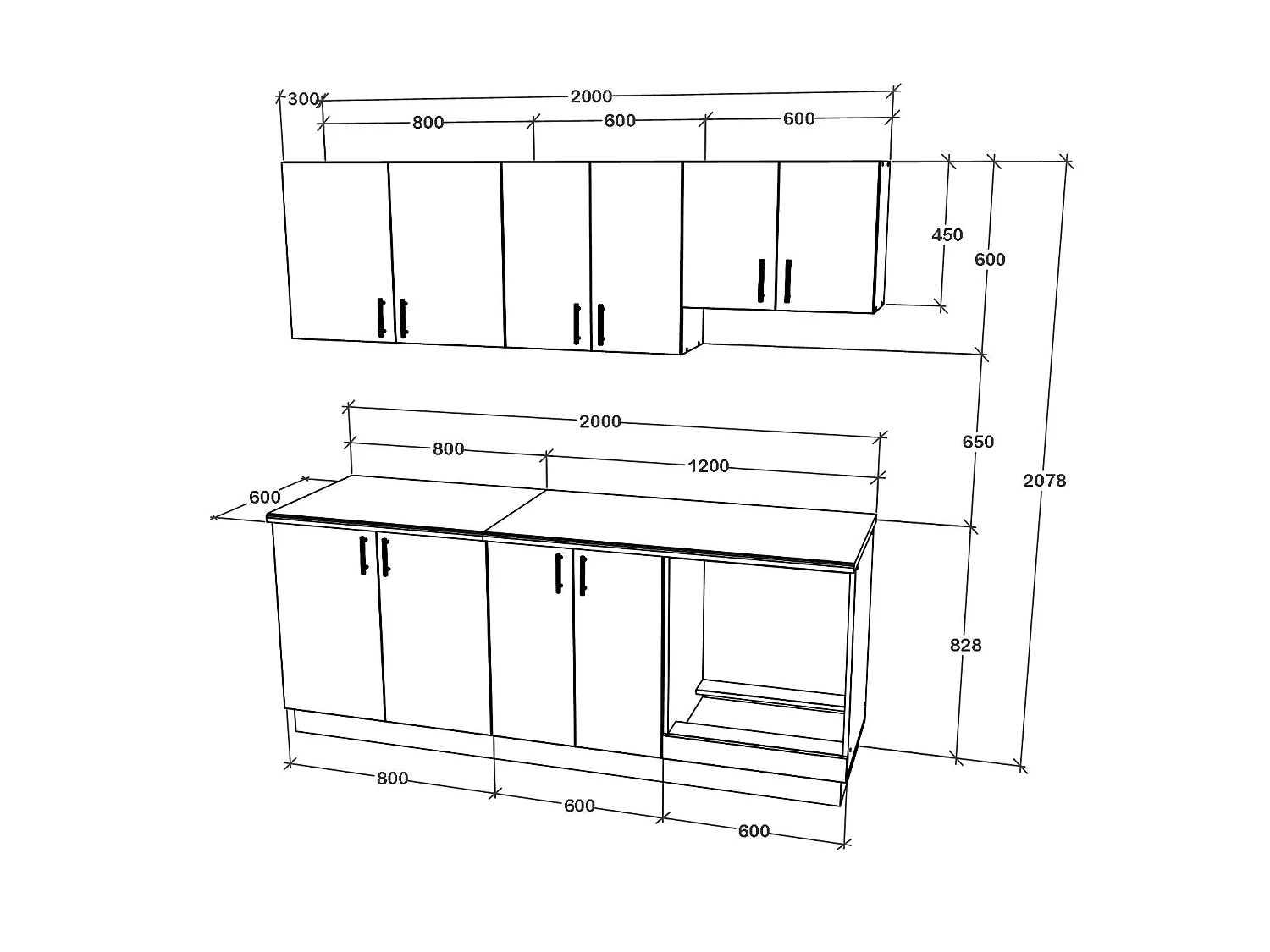 Conjunto Cocina haaus Karo V10, Blanco, Encimera Thermo 28 mm, L 200 cm