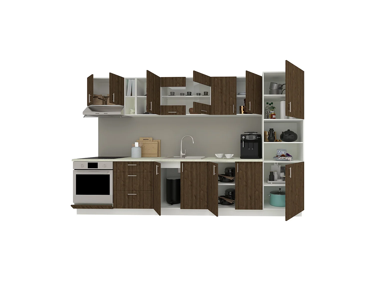 Set Cocina haaus Karo V31, Roble bronce/Blanco, Encimera Thermo 28 mm, L 340 cm