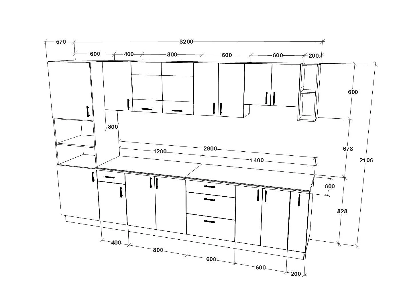 Set Cuisine haaus Karo V29, Chêne bronze/Blanc, Plan de travail Thermo 28 mm, L 320 cm