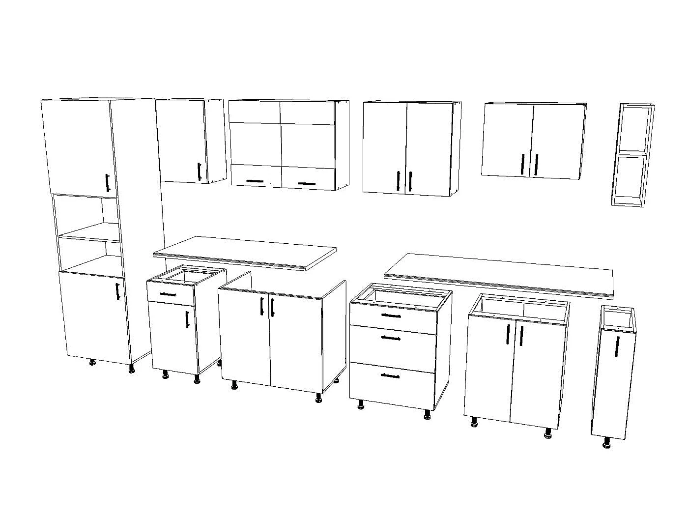 Set Cuisine haaus Karo V29, Chêne bronze/Blanc, Plan de travail Thermo 28 mm, L 320 cm