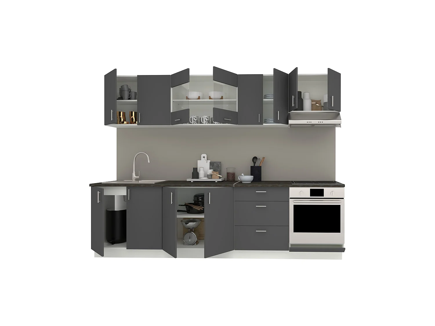 Conjunto Cozinha haaus Karo V22, Antracite/Branco, Tampo Thermo 28 mm, L 280 cm