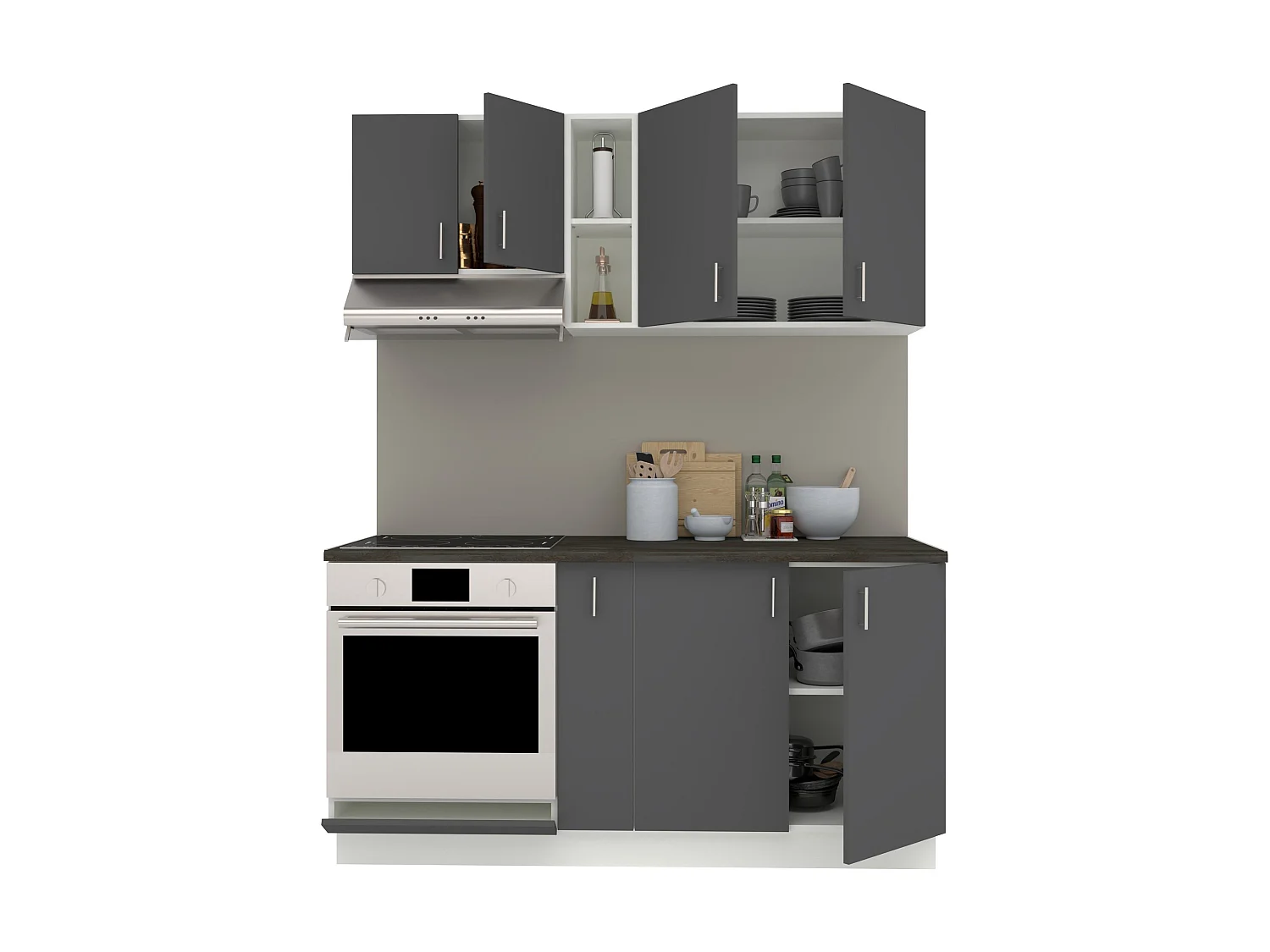 Conjunto de Cozinha haaus Karo V7, Antracite/Branco, Bancada Thermo 28 mm, L 160 cm