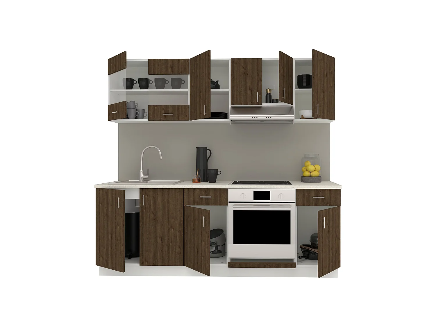 Set Cuisine haaus Karo V13, Chêne bronze/Blanc, Plan de travail Thermo 28 mm, L 340 cm