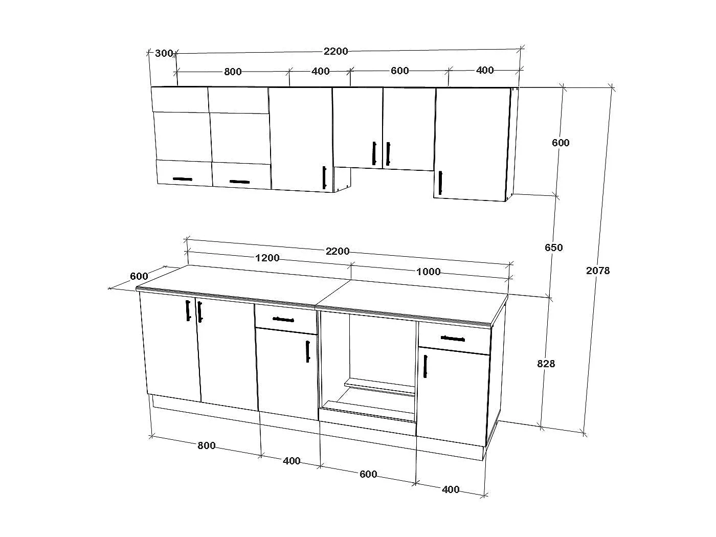 Set Cuisine haaus Karo V13, Chêne bronze/Blanc, Plan de travail Thermo 28 mm, L 340 cm
