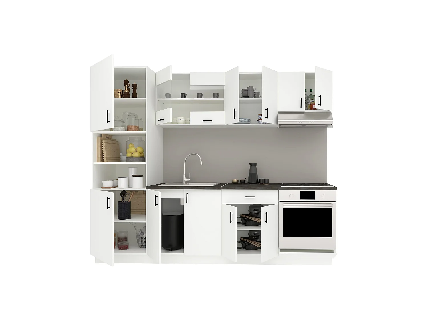 Set Cucina haaus Karo V20, Bianco, Piano di lavoro Thermo 28 mm, L 260 cm