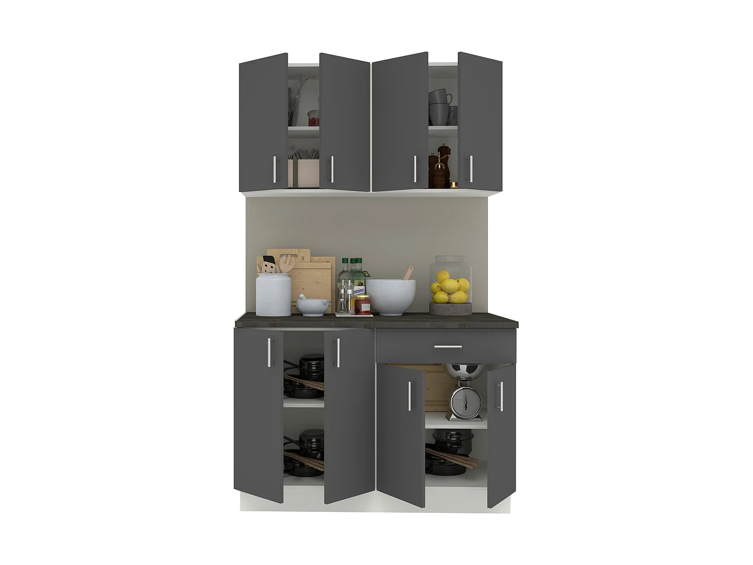Set Cuisine haaus Karo V2, Anthracite/Blanc, Plan de Travail Thermo 28 mm, L 120 cm