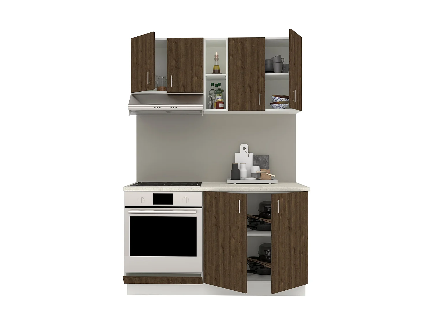 Set Cuisine haaus Karo V4, Chêne bronze/Blanc, Plan de Travail Thermo 28 mm, L 140 cm
