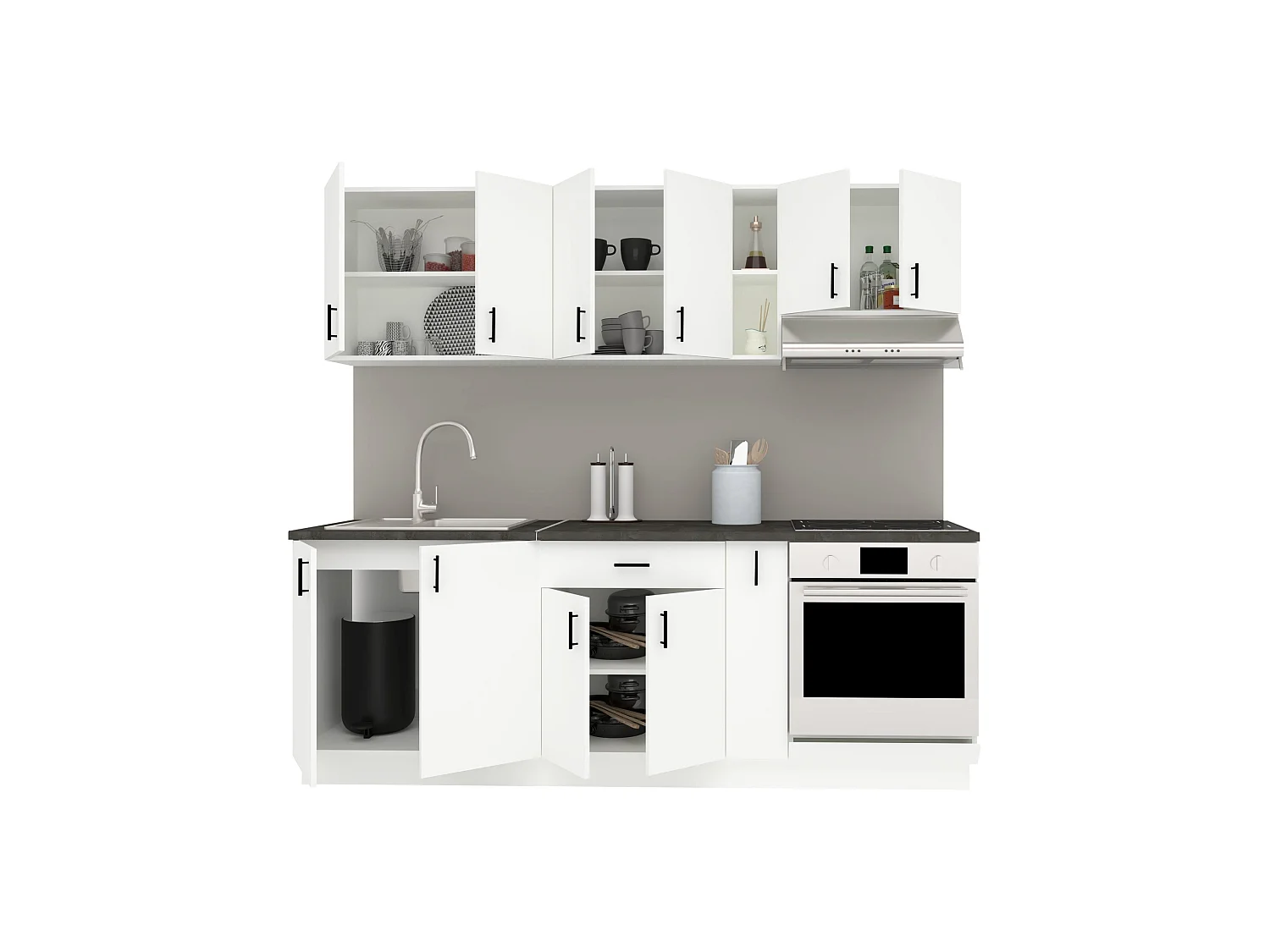 Set Cucina haaus Karo V14, Bianco, Piano di lavoro Thermo 28 mm, L 220 cm