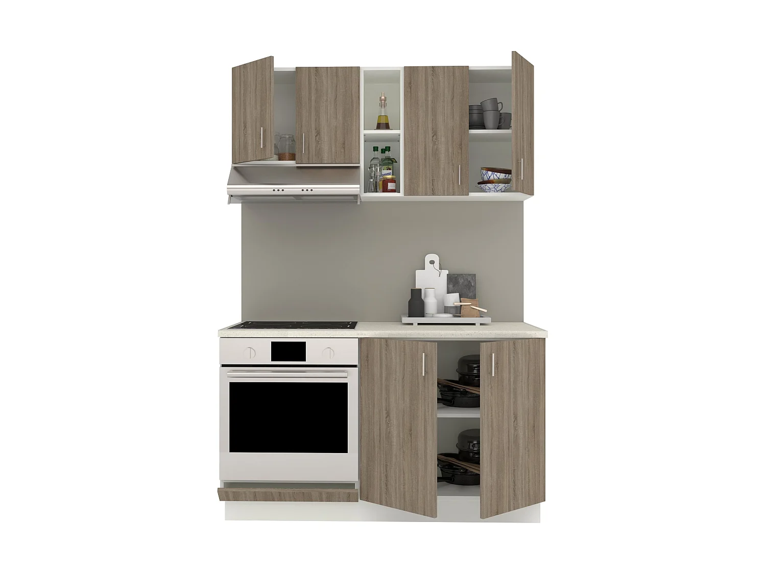 Set Cozinha haaus Karo Set, Carvalho Sonoma Escuro/Branco, Tampo Thermo 28 mm, L 140