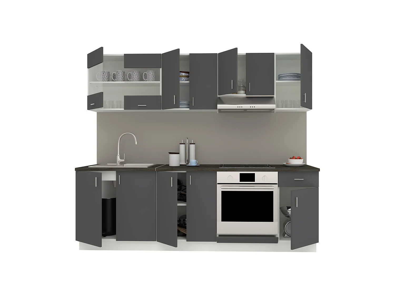 Conjunto de Cozinha haaus Karo V15, Antracite/Branco, Bancada Thermo 28 mm, L 240 cm