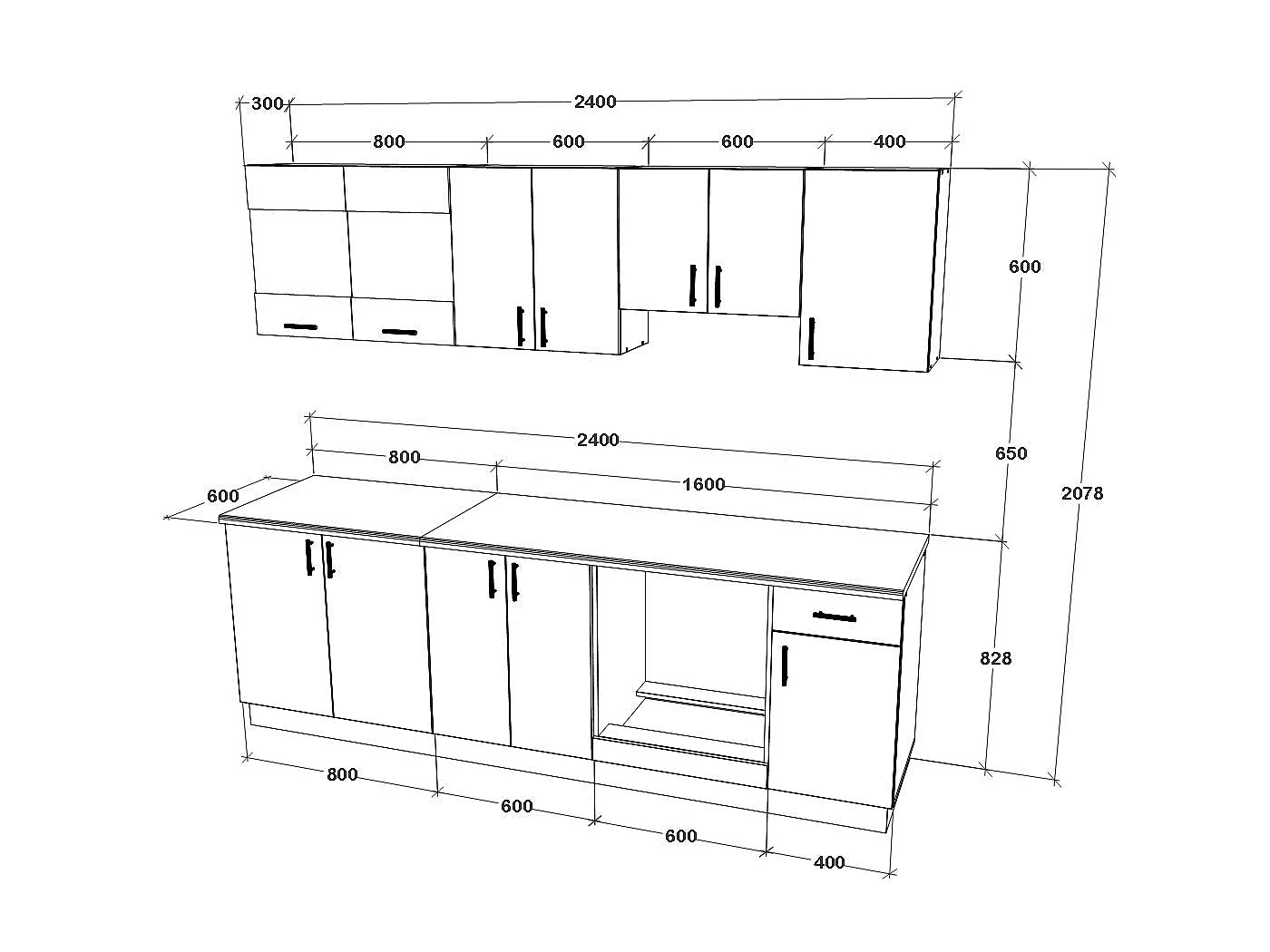 Conjunto de Cozinha haaus Karo V15, Antracite/Branco, Bancada Thermo 28 mm, L 240 cm