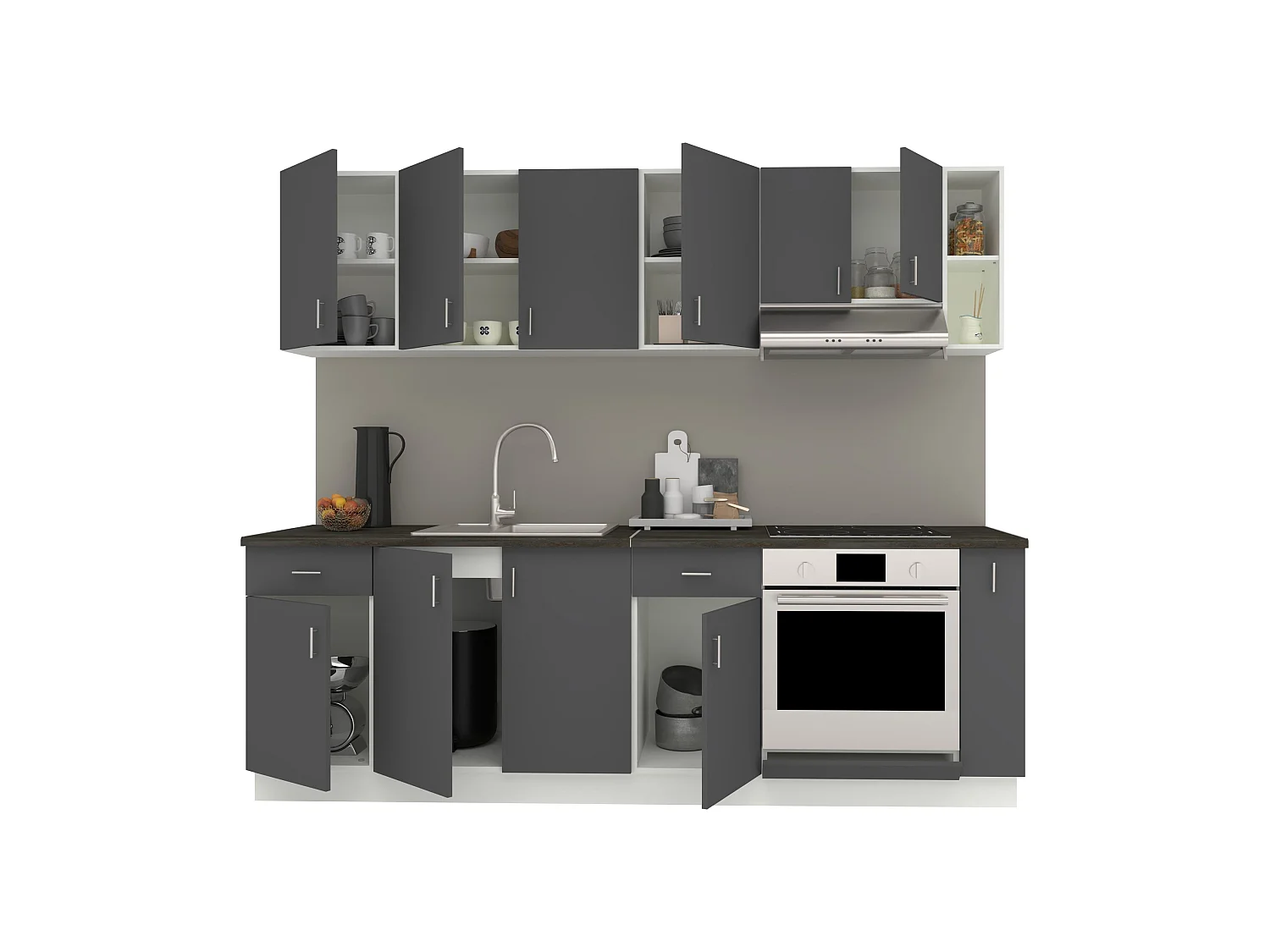 Conjunto de Cozinha haaus Karo V17, Antracite/Branco, Bancada Thermo 28 mm, L 240 cm