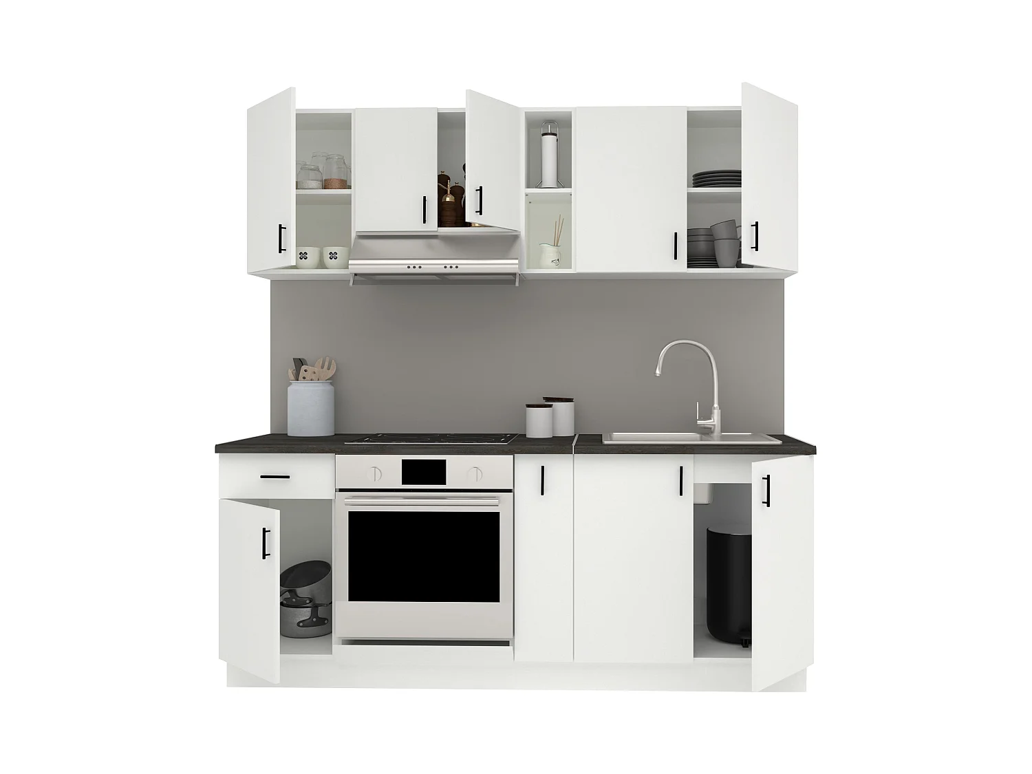 Set Cucina haaus Karo V11, Bianco, Piano di lavoro Thermo 28 mm, L 200 cm
