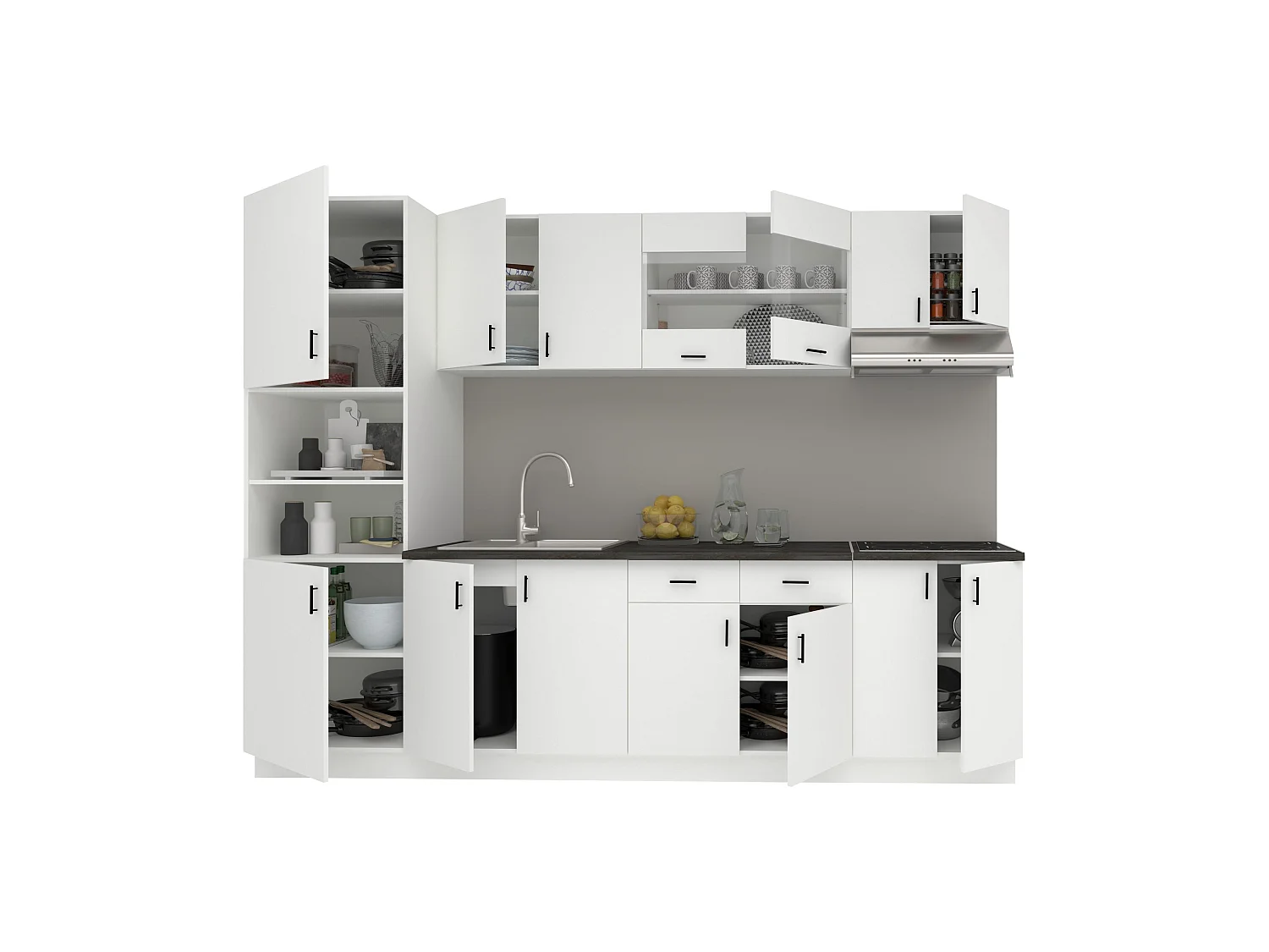 Conjunto Cocina haaus Karo V23, Blanco, Encimera Thermo 28 mm, L 280 cm