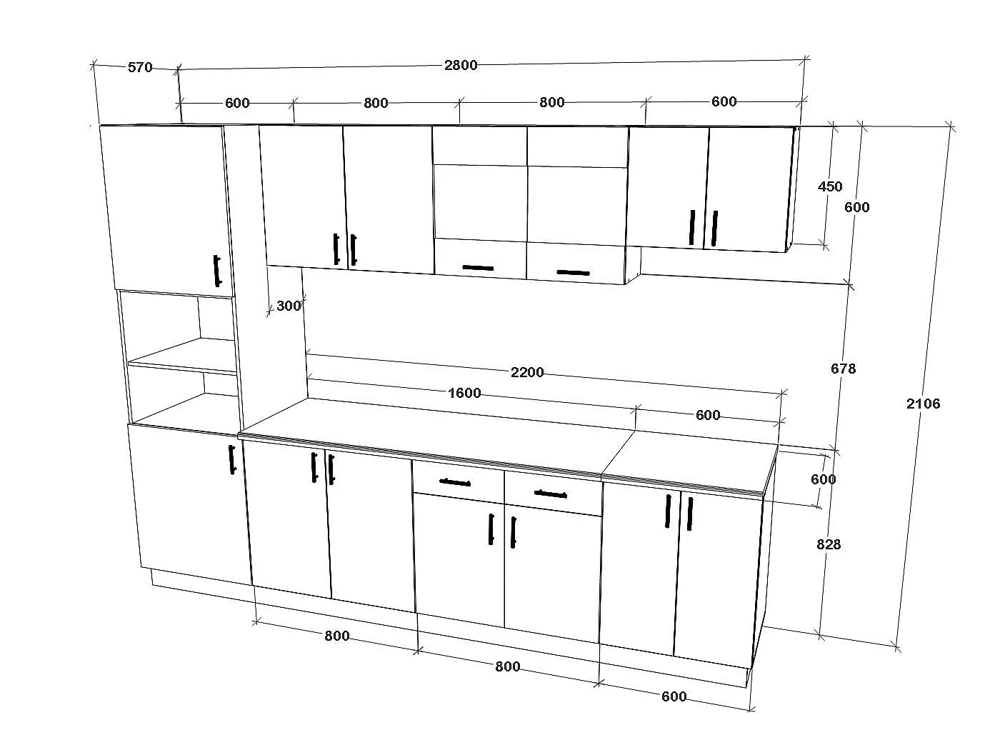 Conjunto Cocina haaus Karo V23, Blanco, Encimera Thermo 28 mm, L 280 cm