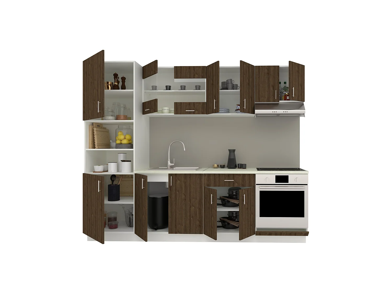 Set Cocina haaus Karo V20, Roble bronce/Blanco, Encimera Thermo 28 mm, L 260 cm