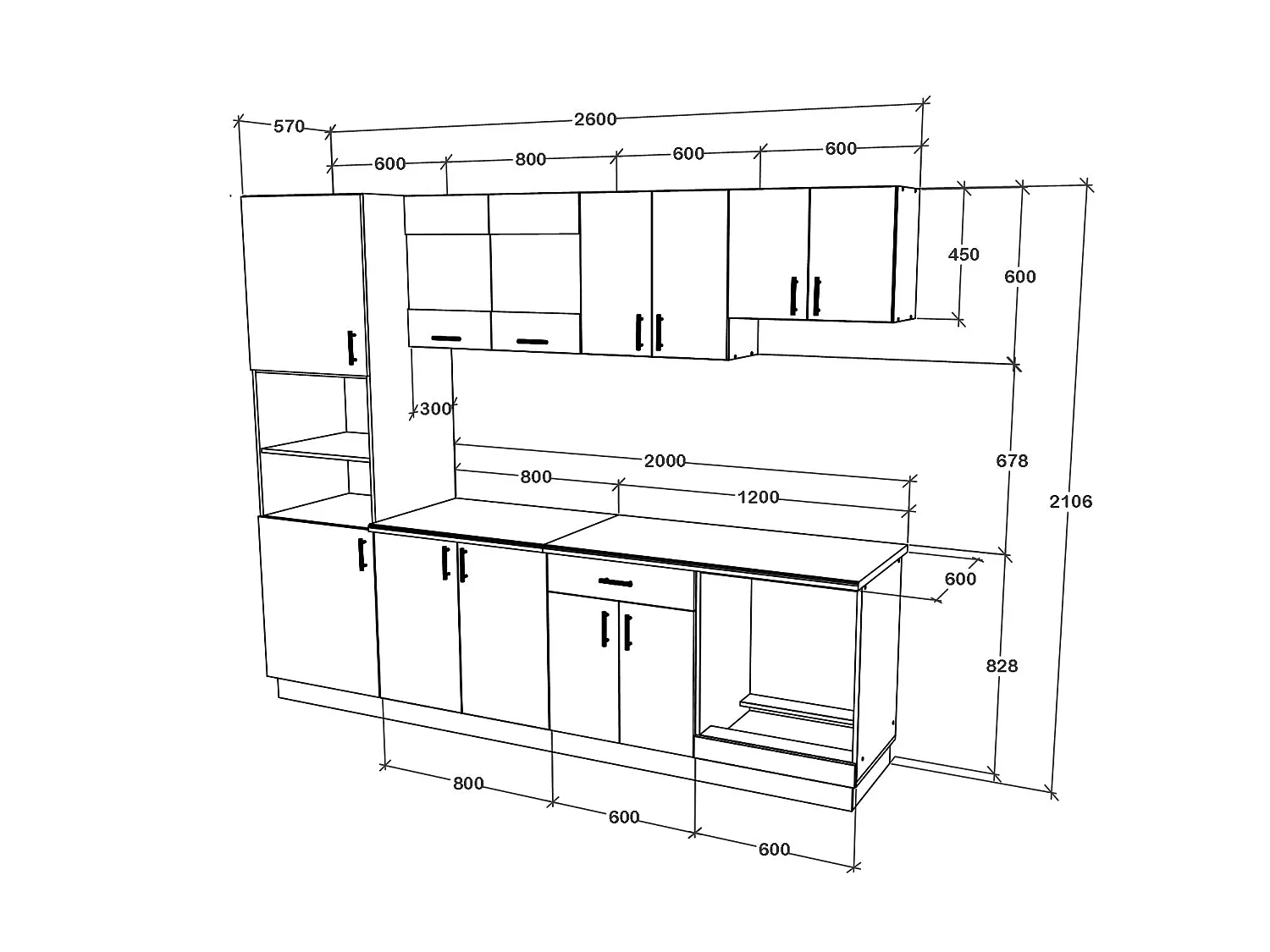 Set Cocina haaus Karo V20, Roble bronce/Blanco, Encimera Thermo 28 mm, L 260 cm