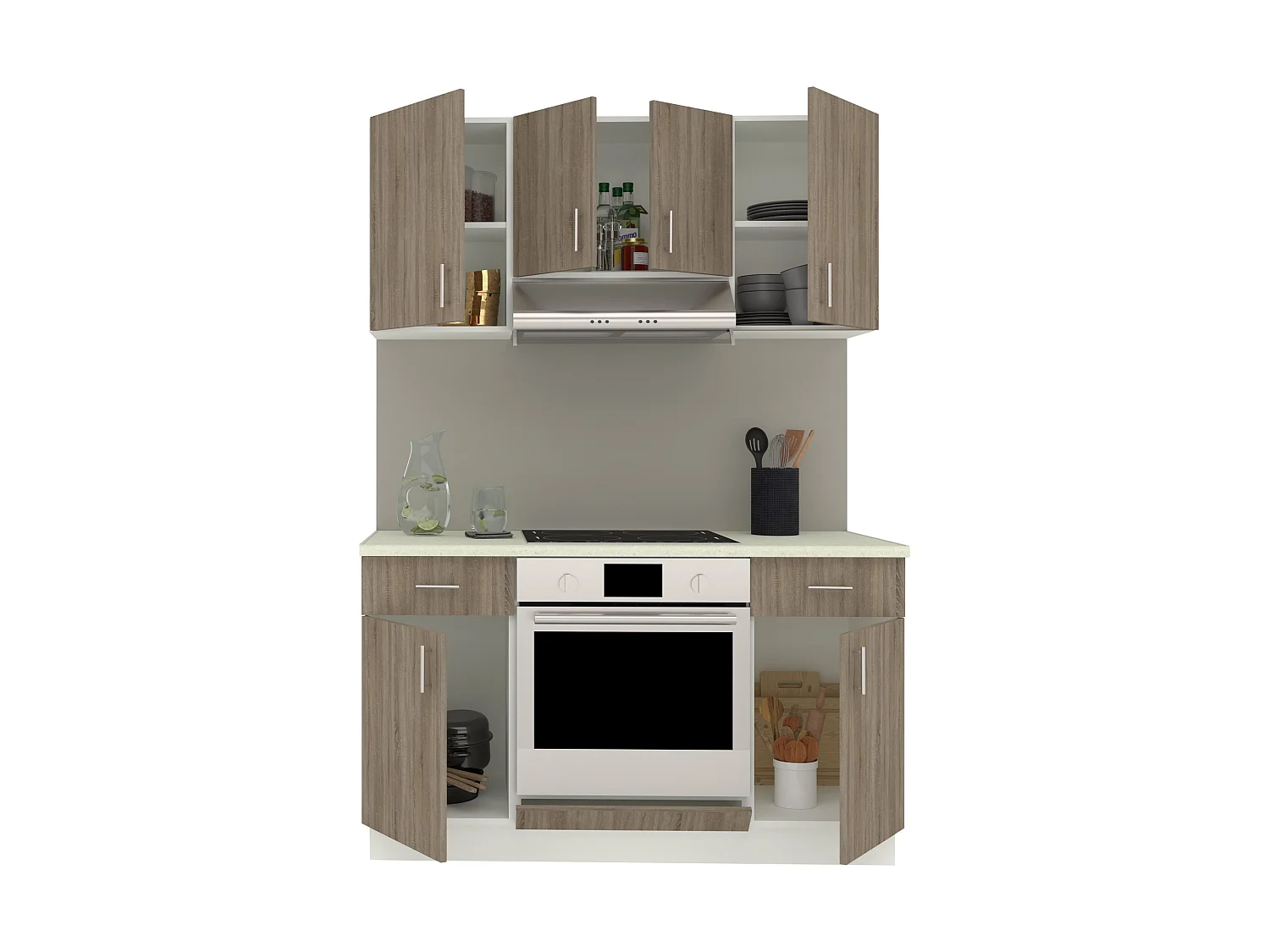 Set Cozinha haaus Karo Set, Carvalho Sonoma Escuro/Branco, Tampo Thermo 28 mm, L 140