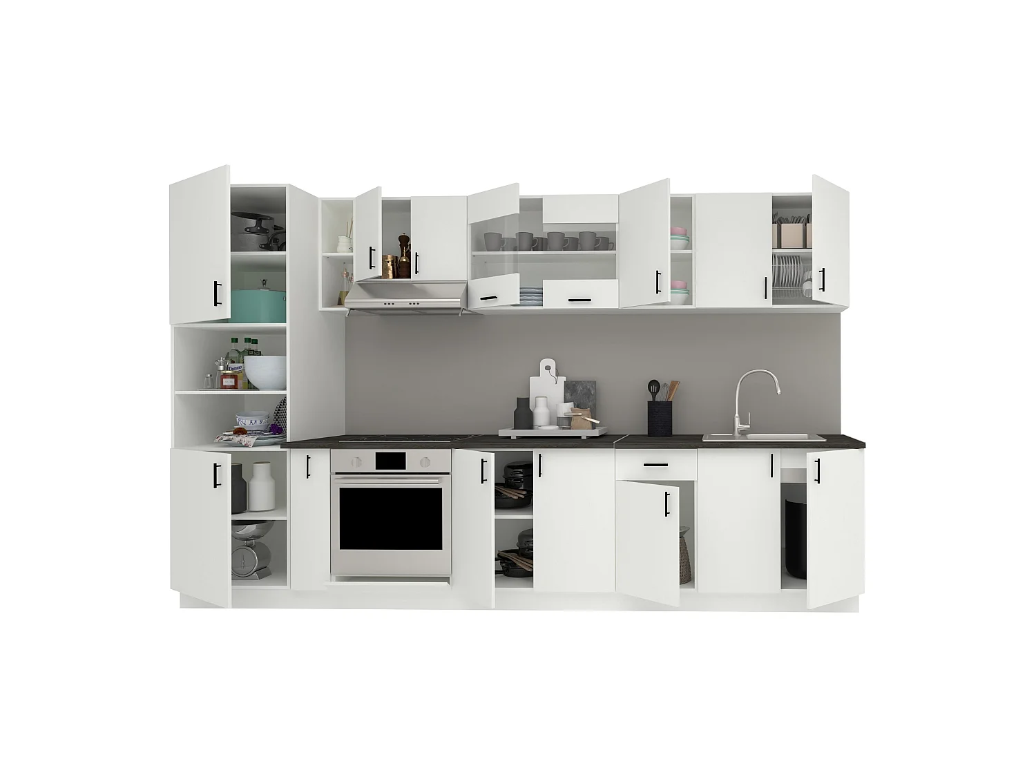 Set Cucina haaus Karo V33, Bianco, Piano di lavoro Thermo 28 mm, L 340 cm