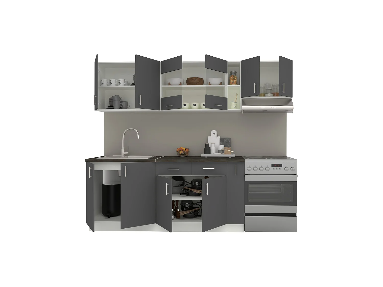 Conjunto de Cozinha haaus Karo V16, Antracite/Branco, Bancada Thermo 28 mm, L 240 cm