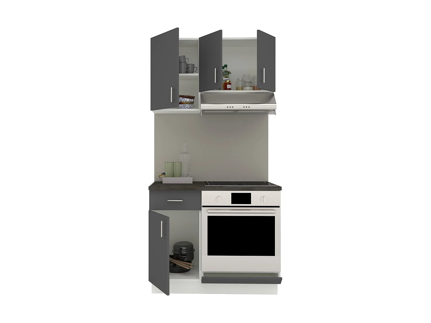 Set Cuisine haaus Karo V1, Anthracite/Blanc, Plan de Travail Thermo 28 mm, L 100 cm