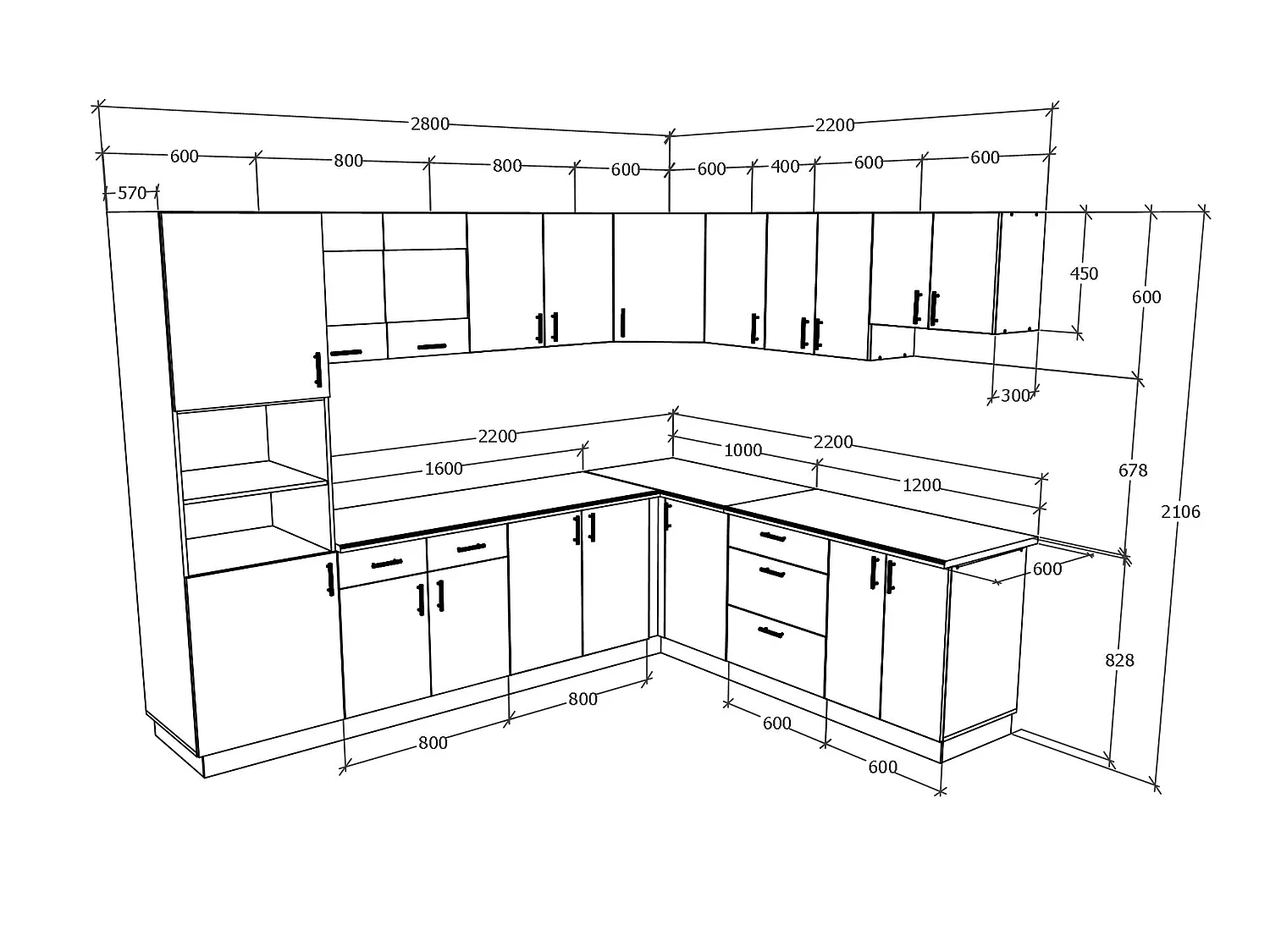 Set Cuisine haaus Karo V36, Chêne bronze/Blanc, Plan de travail Thermo 28 mm, L 280 x 220 cm