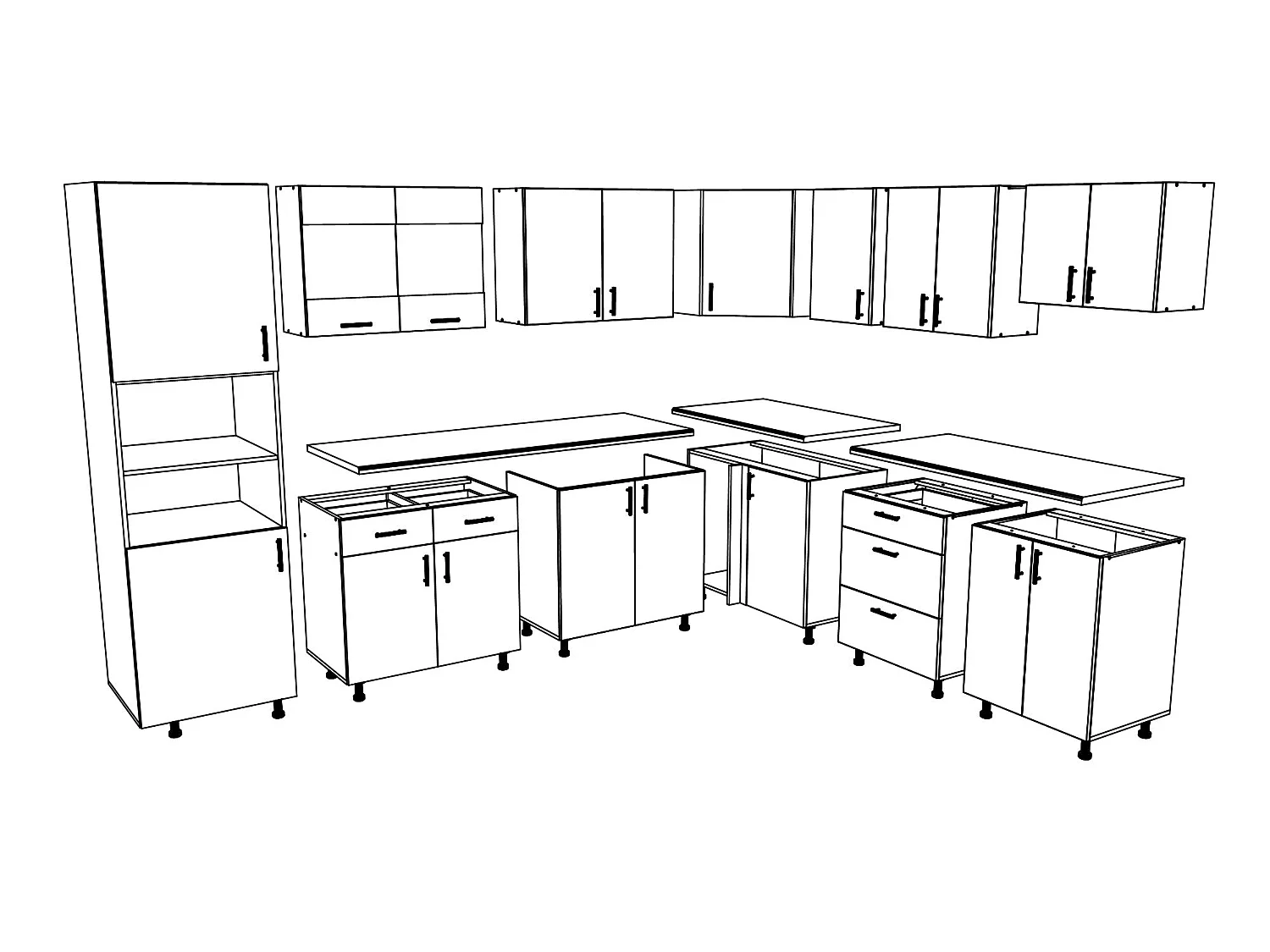 Set Cuisine haaus Karo V36, Chêne bronze/Blanc, Plan de travail Thermo 28 mm, L 280 x 220 cm
