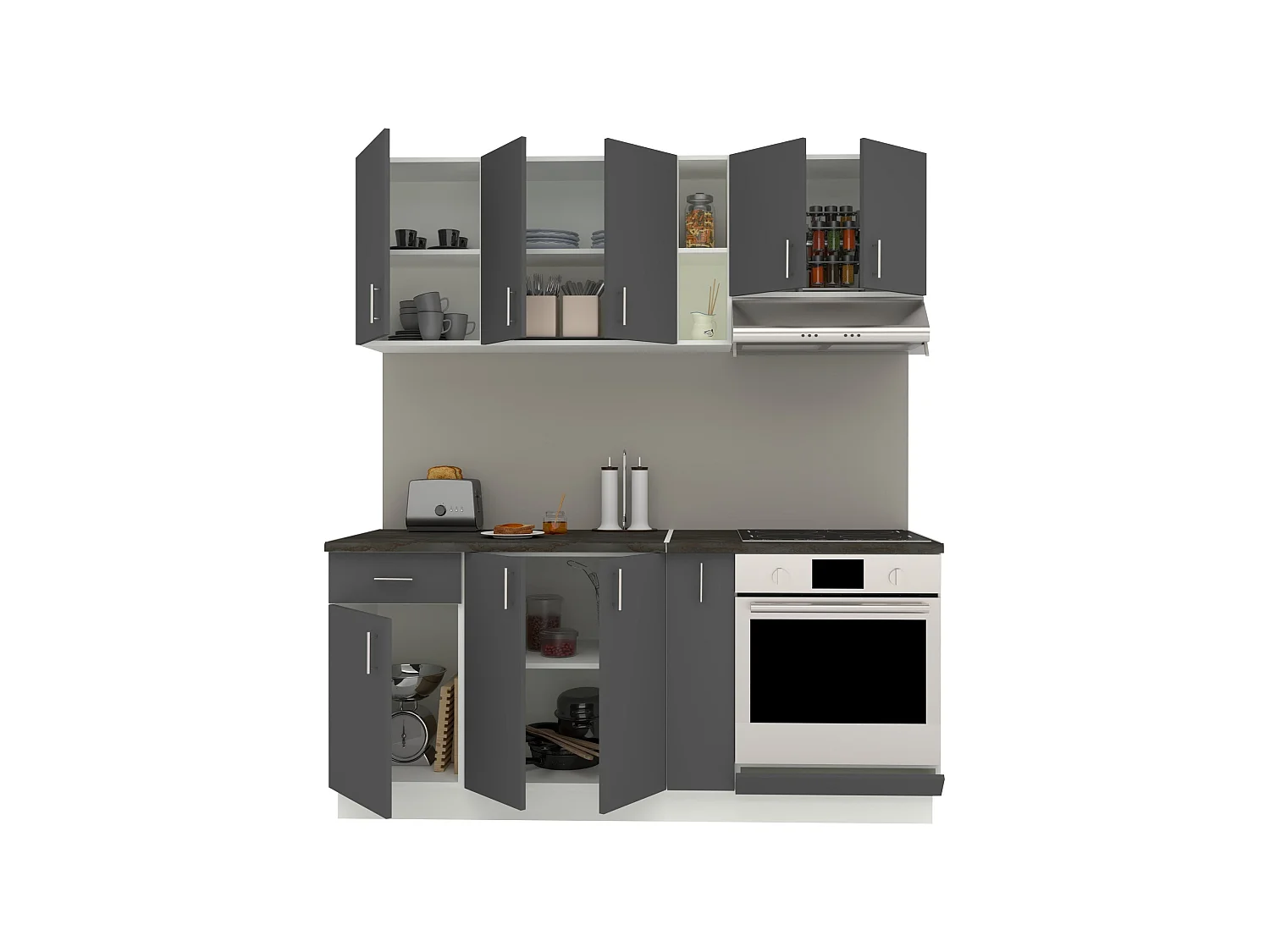 Conjunto de Cozinha haaus Karo V9, Antracite/Branco, Bancada Thermo 28 mm, L 180 cm