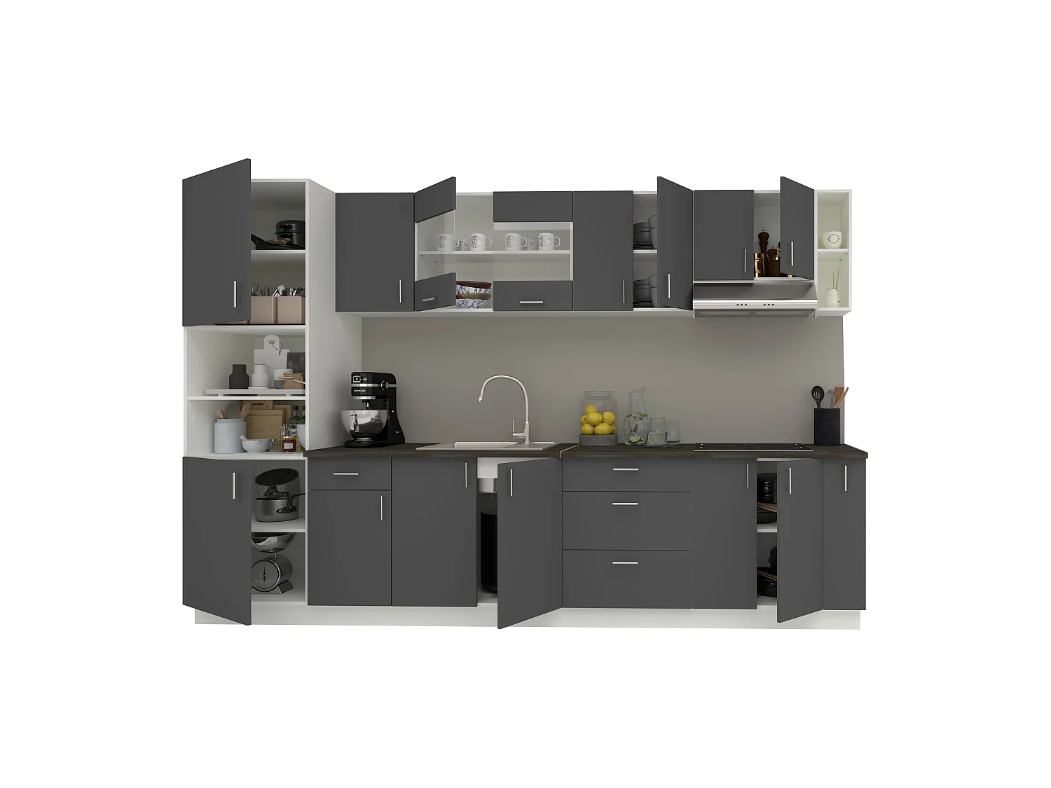 Conjunto Cozinha haaus Karo V29, Antracite/Branco, Tampo Thermo 28 mm, L 320 cm