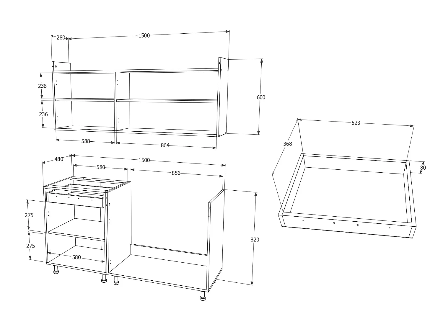 Conjunto Cozinha Reno haaus, Ameixeira/Ulme Claro, L 150 cm