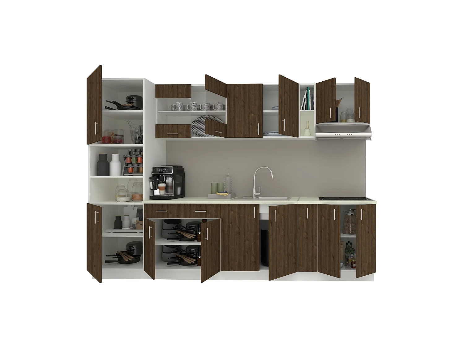 Set Cocina haaus Karo V26, Roble bronce/Blanco, Encimera Thermo 28 mm, L 300 cm