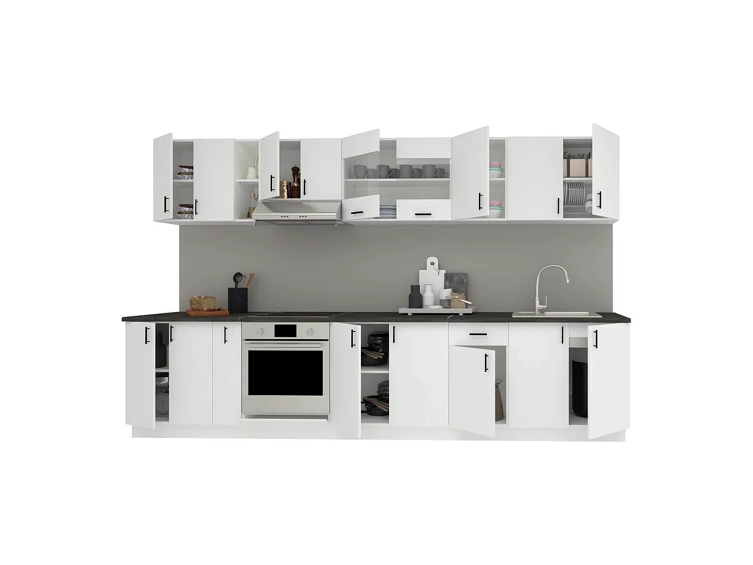 Conjunto Cocina haaus Karo V32, Blanco, Encimera Thermo 28 mm, L 340 cm