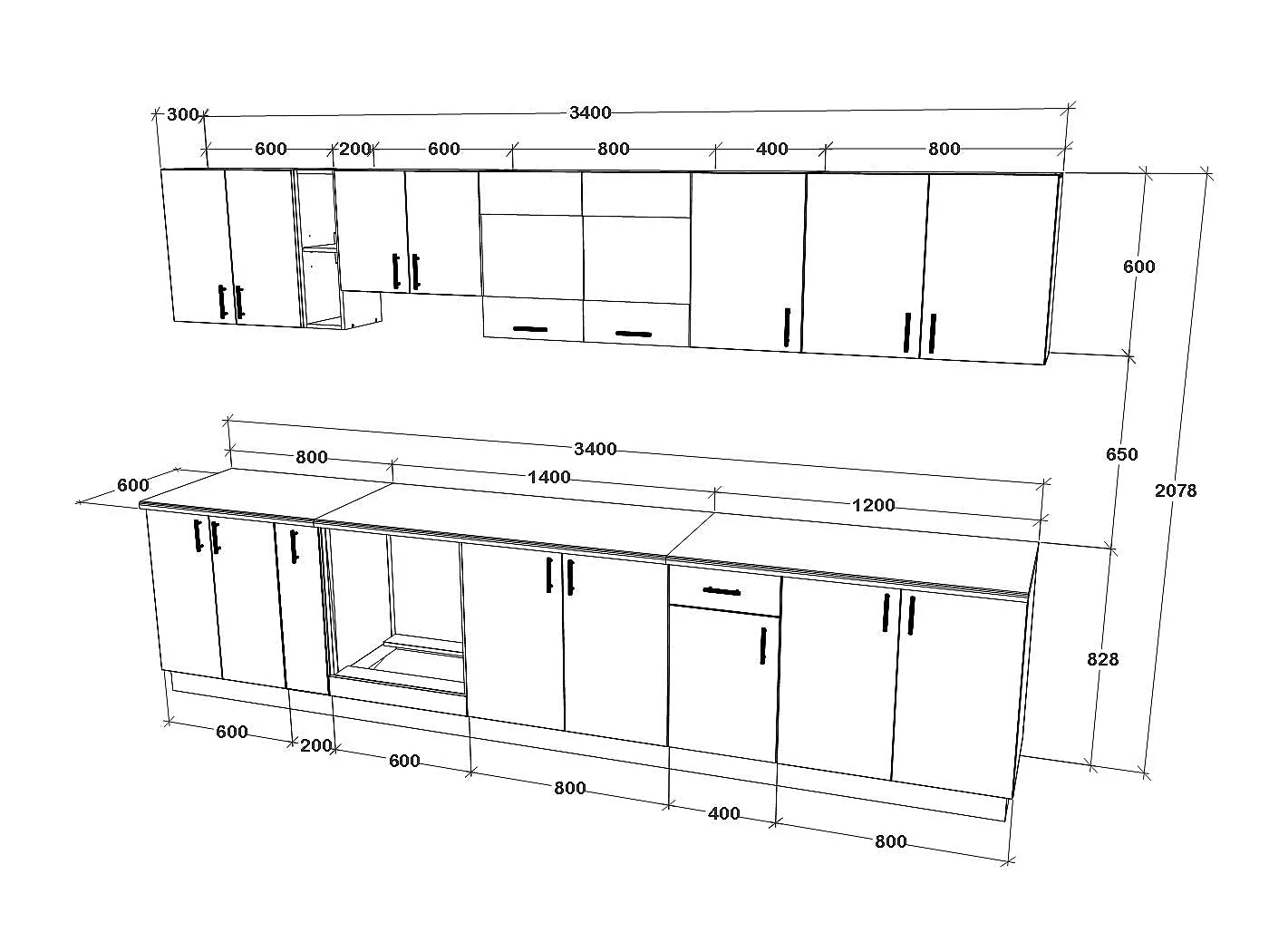 Conjunto Cocina haaus Karo V32, Blanco, Encimera Thermo 28 mm, L 340 cm