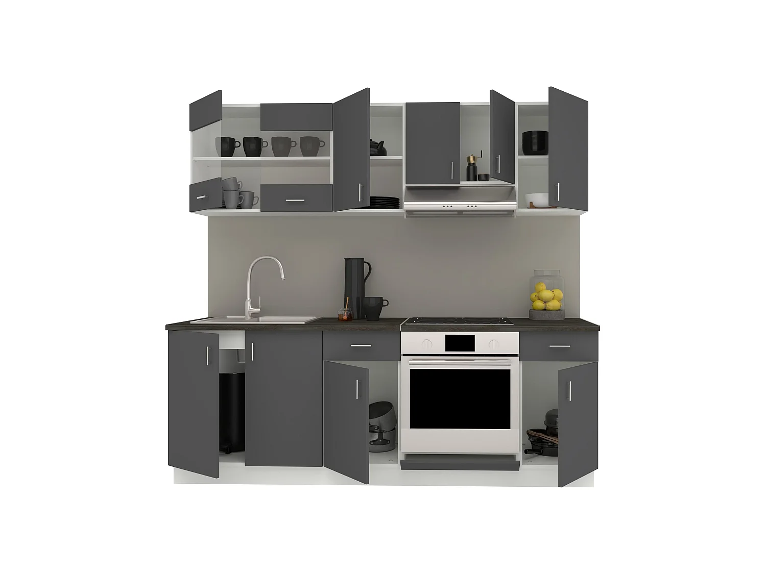 Conjunto de Cozinha haaus Karo V13, Antracite/Branco, Bancada Thermo 28 mm, L 220 cm
