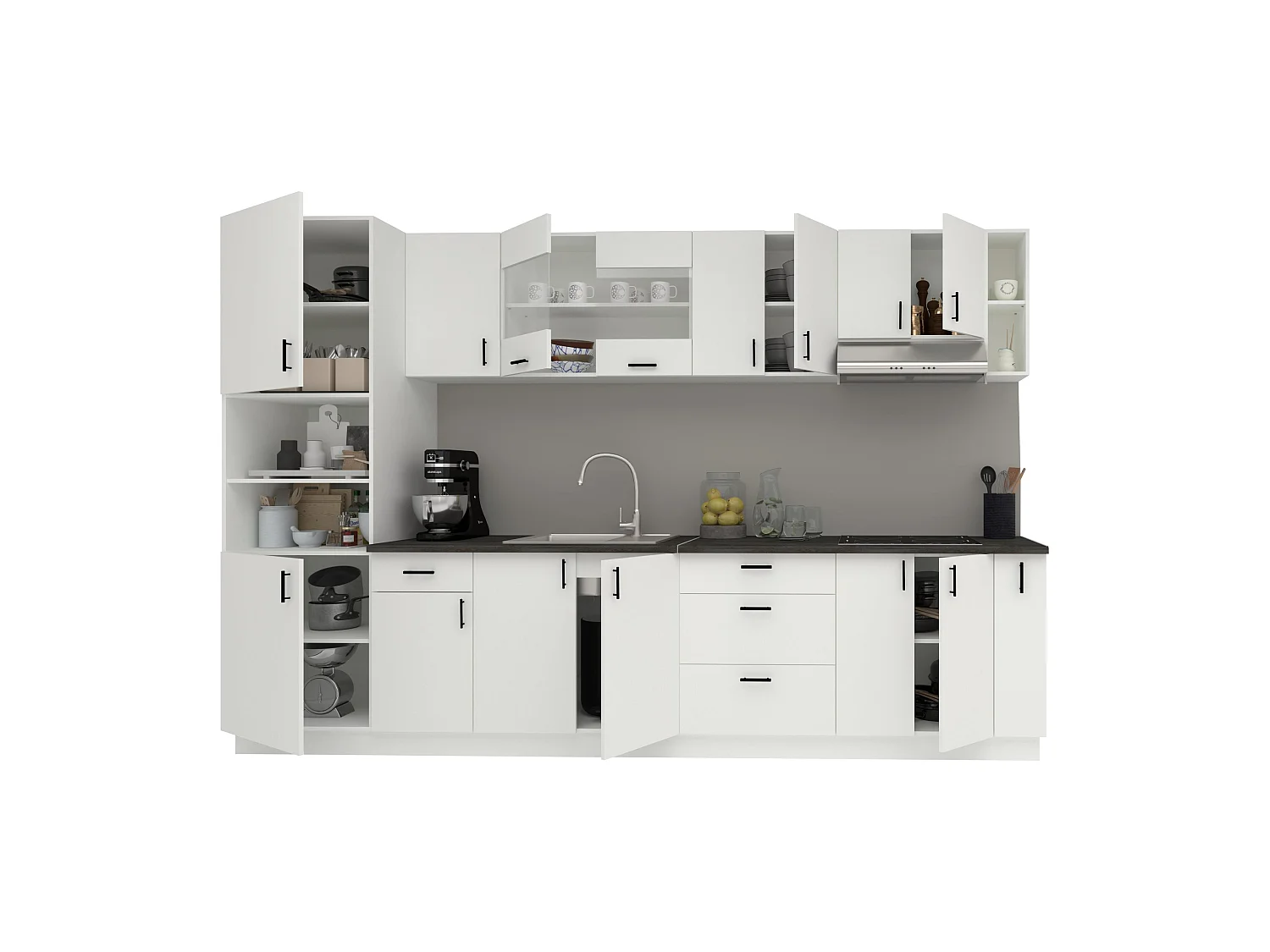 Set Cucina haaus Karo V29, Bianco, Piano di lavoro Thermo 28 mm, L 320 cm