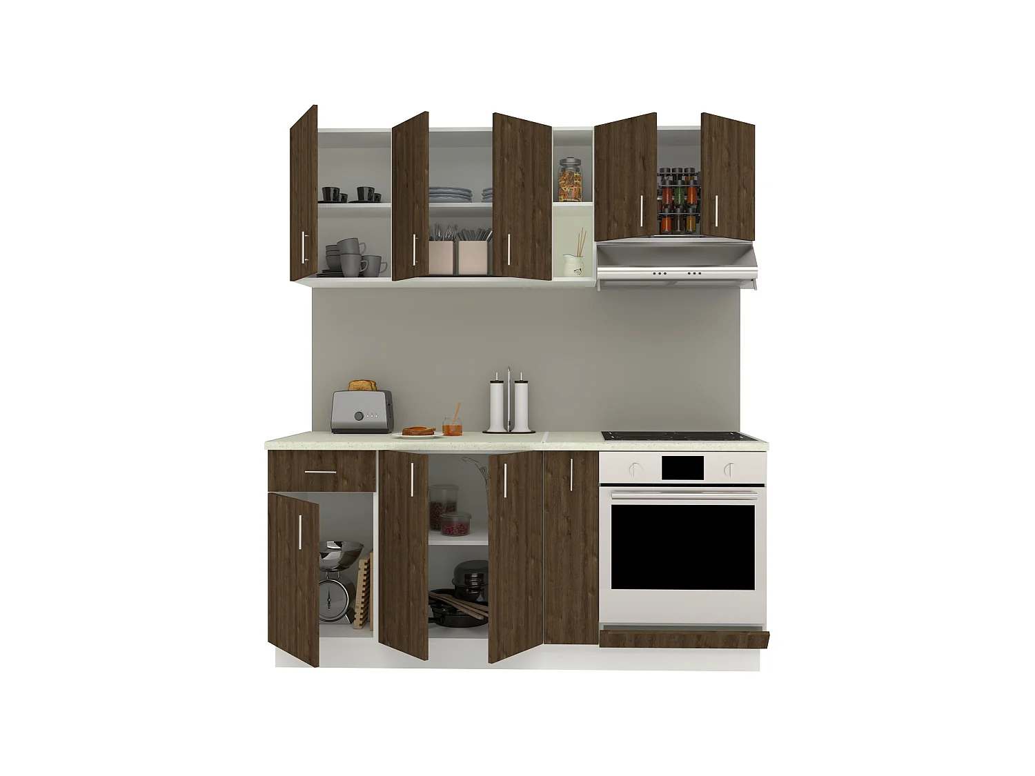 Set Cocina haaus Karo V9, Roble bronce/Blanco, Encimera Thermo 28 mm, L 260 cm