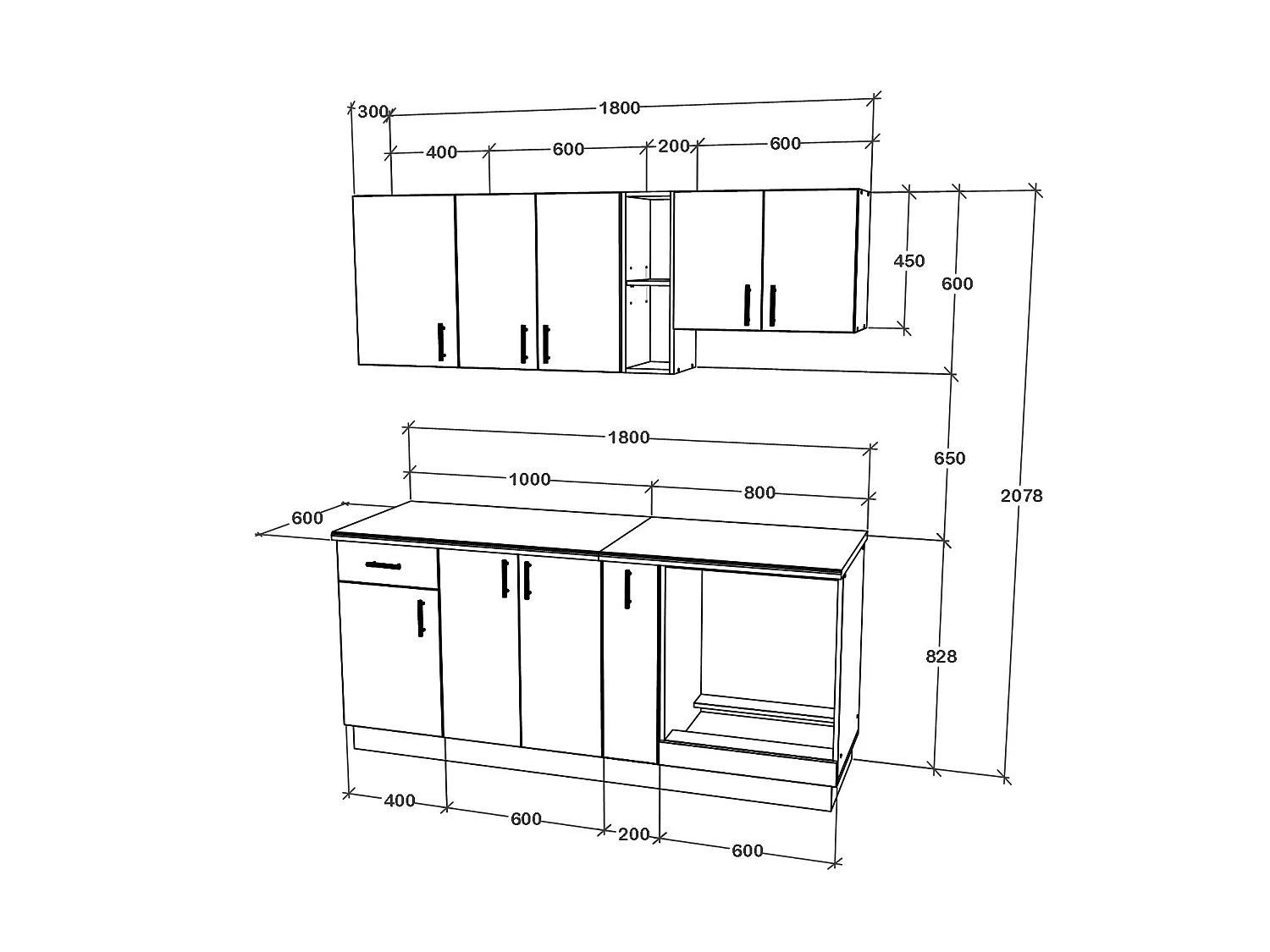 Set Cocina haaus Karo V9, Roble bronce/Blanco, Encimera Thermo 28 mm, L 260 cm