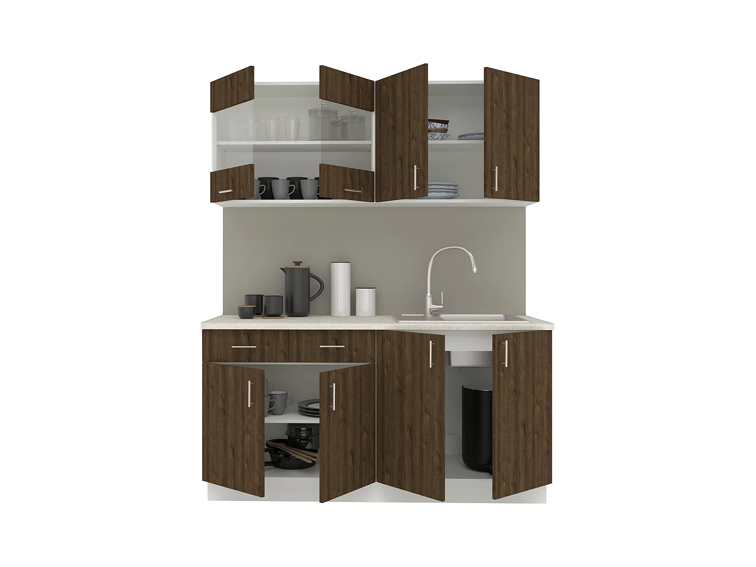 Set Cuisine haaus Karo V8, Chêne bronze/Blanc, Plan de travail Thermo 28 mm, L 240 cm