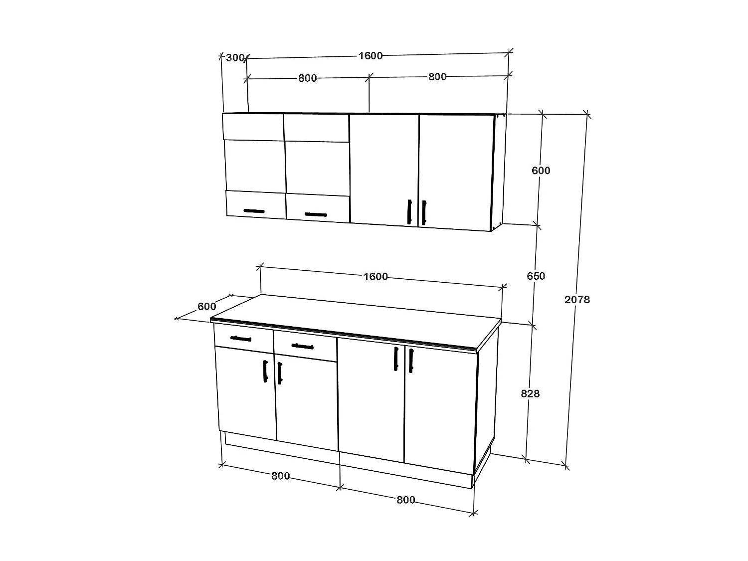 Set Cuisine haaus Karo V8, Chêne bronze/Blanc, Plan de travail Thermo 28 mm, L 240 cm