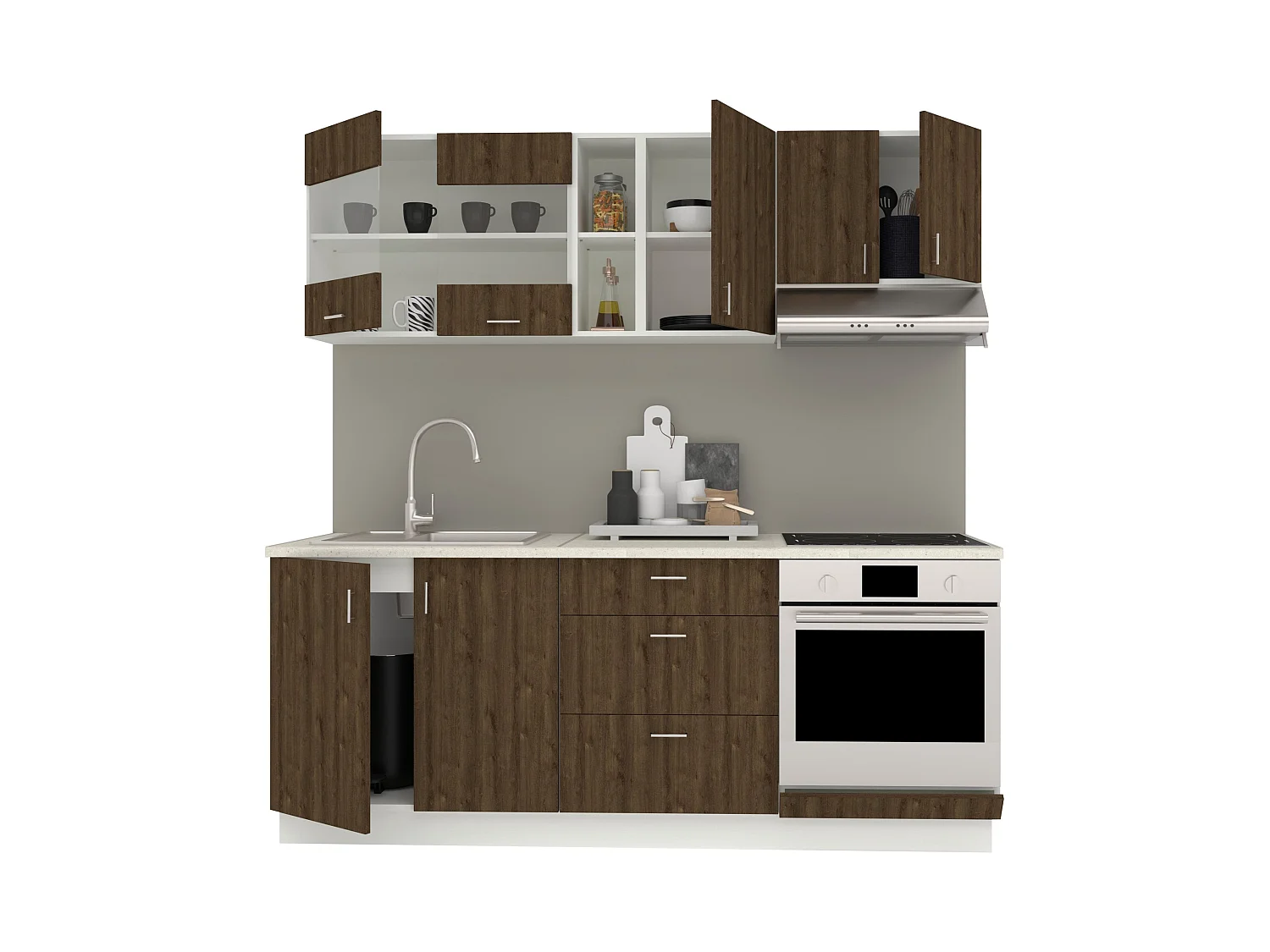 Set Cuisine haaus Karo V12, Chêne bronze/Blanc, Plan de travail Thermo 28 mm, L 320 cm