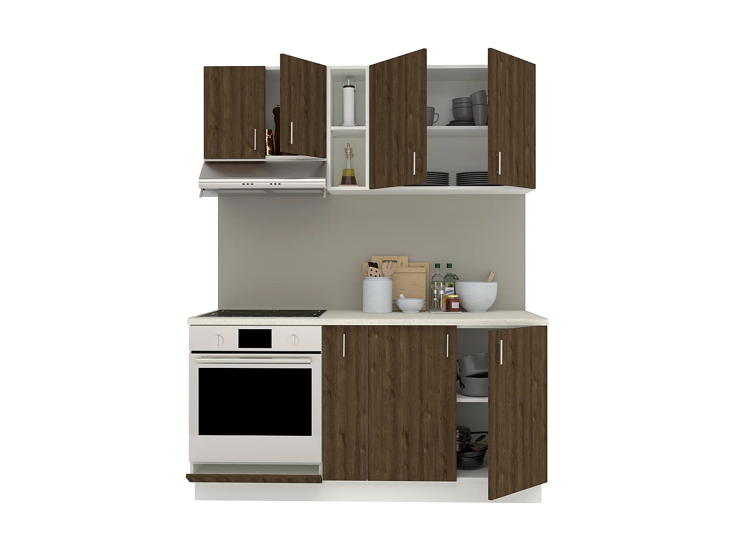 Set Cocina haaus Karo V7, Roble bronce/Blanco, Encimera Thermo 28 mm, L 220 cm