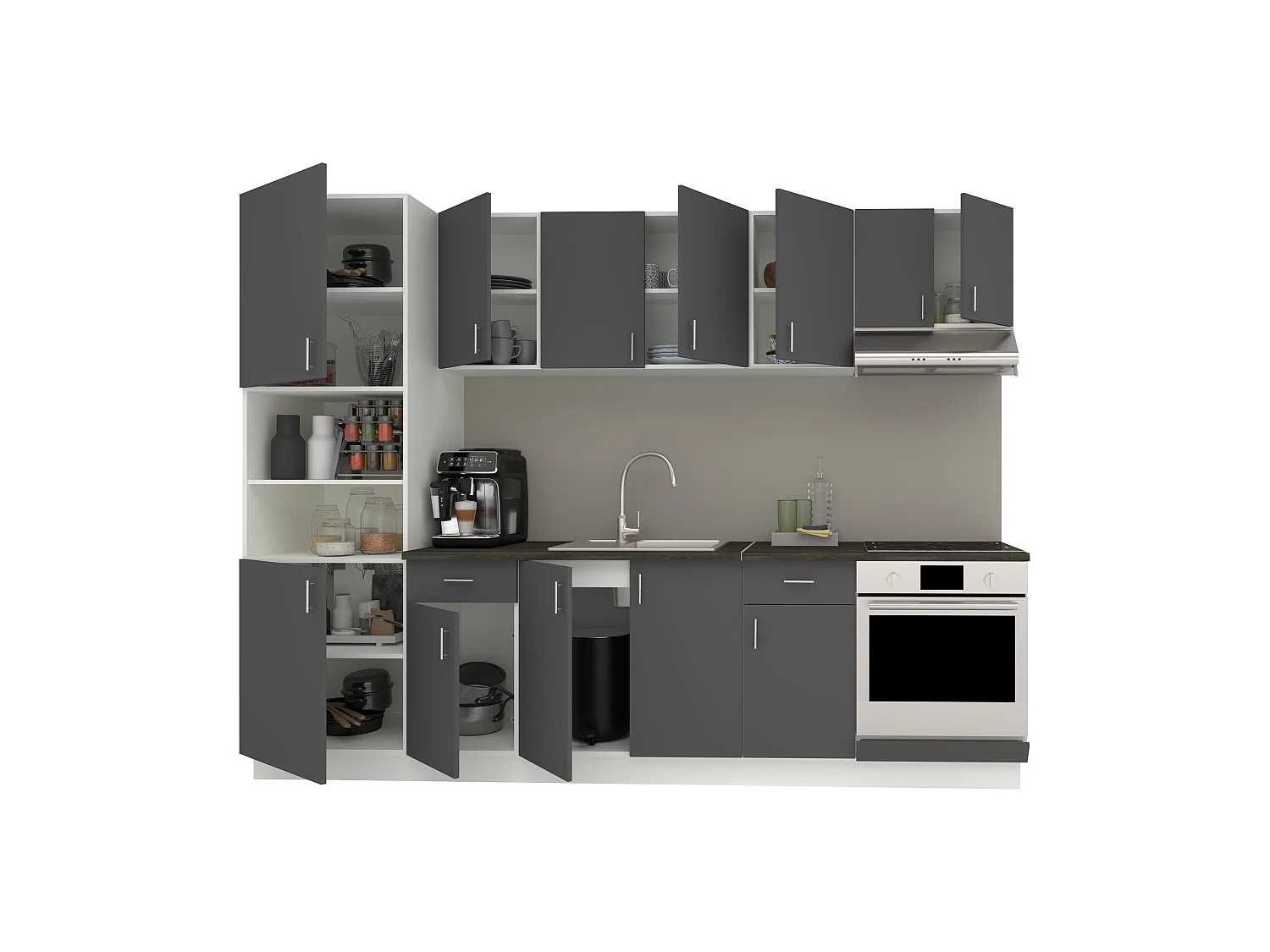 Conjunto Cozinha haaus Karo V24, Antracite/Branco, Tampo Thermo 28 mm, L 280 cm