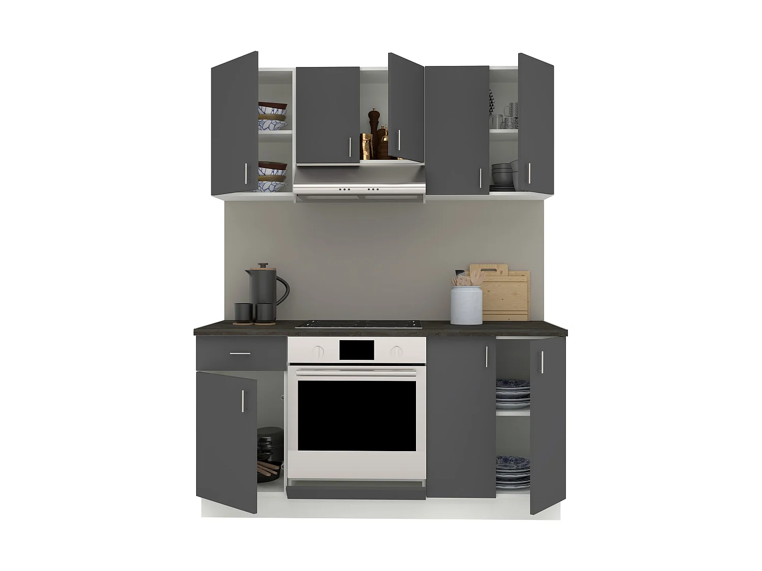 Conjunto de Cozinha haaus Karo V6, Antracite/Branco, Bancada Thermo 28 mm, L 160 cm