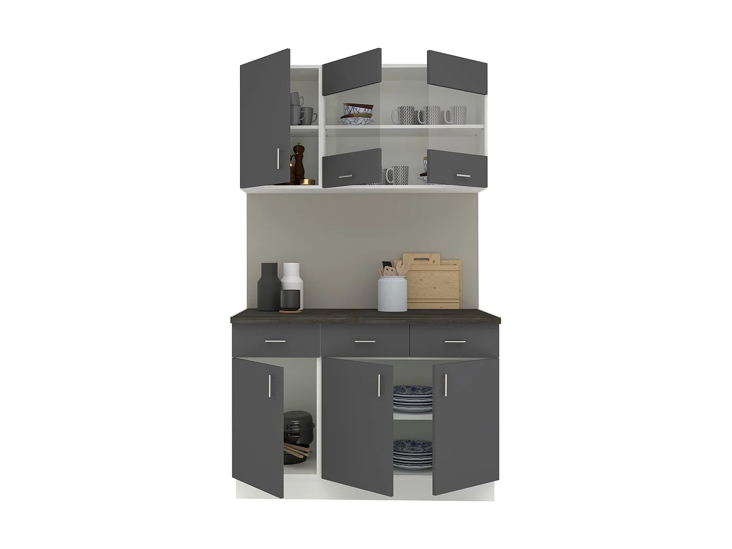 Conjunto de Cozinha haaus Karo V3, Antracite/Branco, Bancada Thermo 28 mm, L 120 cm